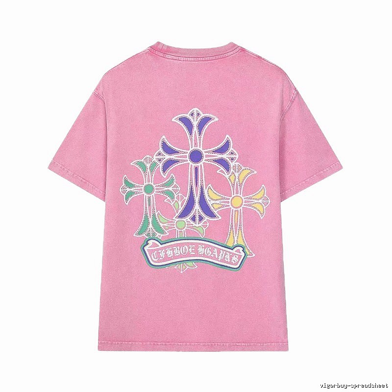 Chrome Hearts Cross Print Vintage-style Pink T-Shirt
