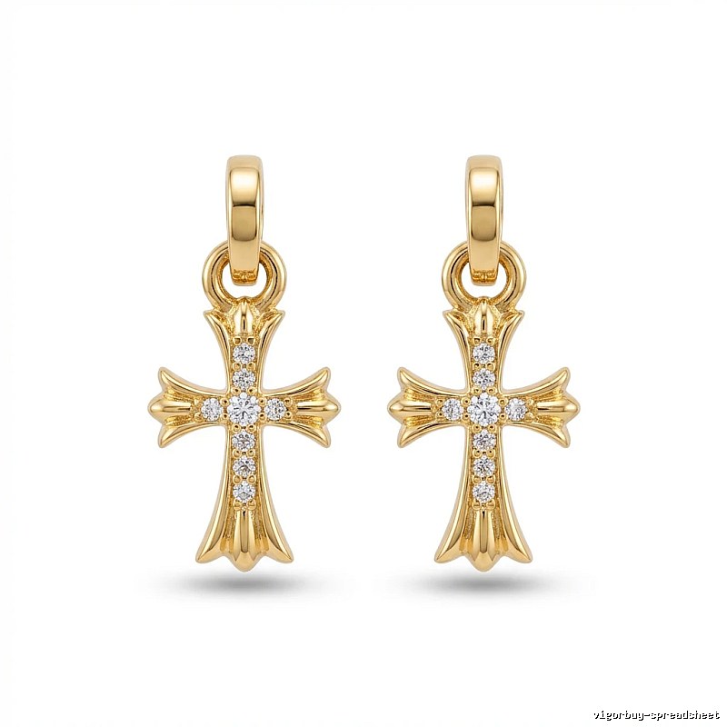 Chrome Hearts Cross Trendy and Cool Style Gold Earrings
