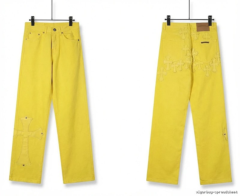 Chrome Hearts Cross Trendy Cool Yellow Jeans
