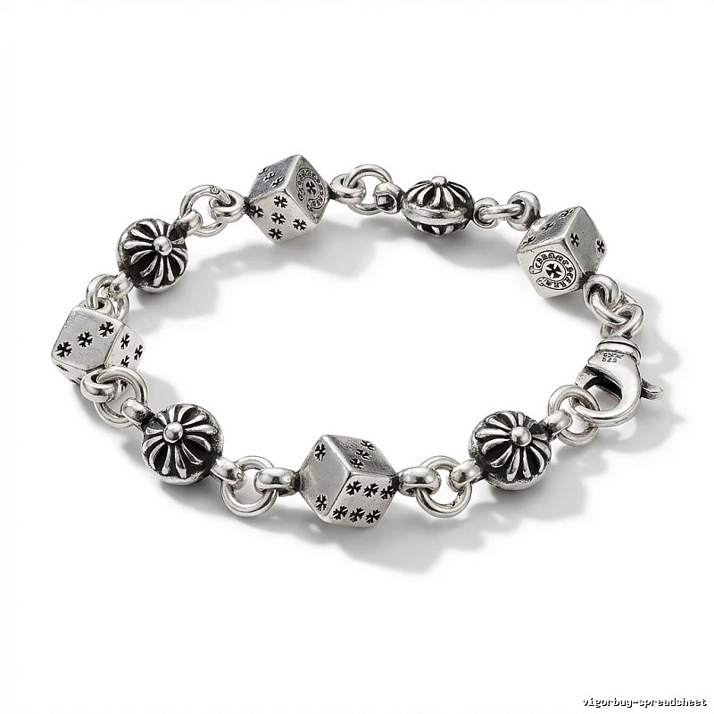Chrome Hearts Dice Retro Style Silver Bracelet