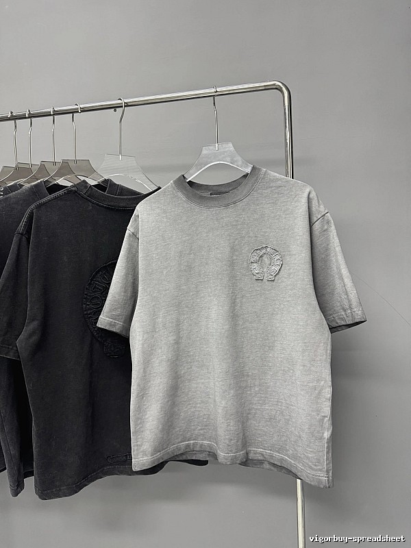 Chrome Hearts Horseshoe Logo Trendy & Cool Grey Short-sleeve T-shirt