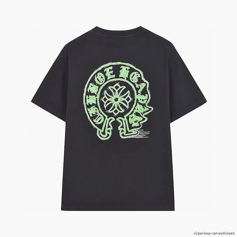 Chrome Hearts Horseshoe Print Street Style Black & Green Short-Sleeve T-Shirt