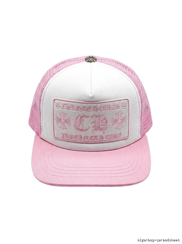 Chrome Hearts Pink and White Patchwork Trendy Hat