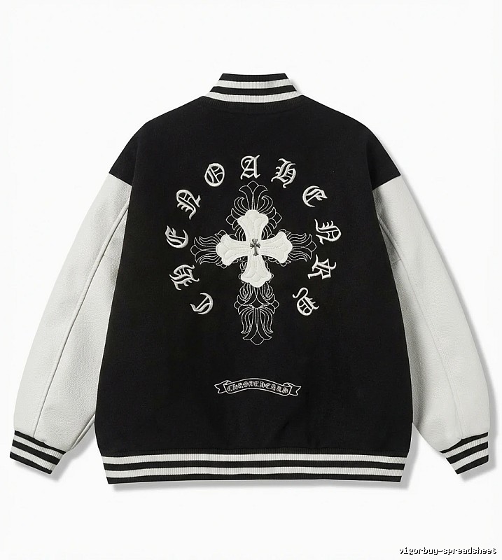 Chrome Hearts retro-style black and white baseball jacket