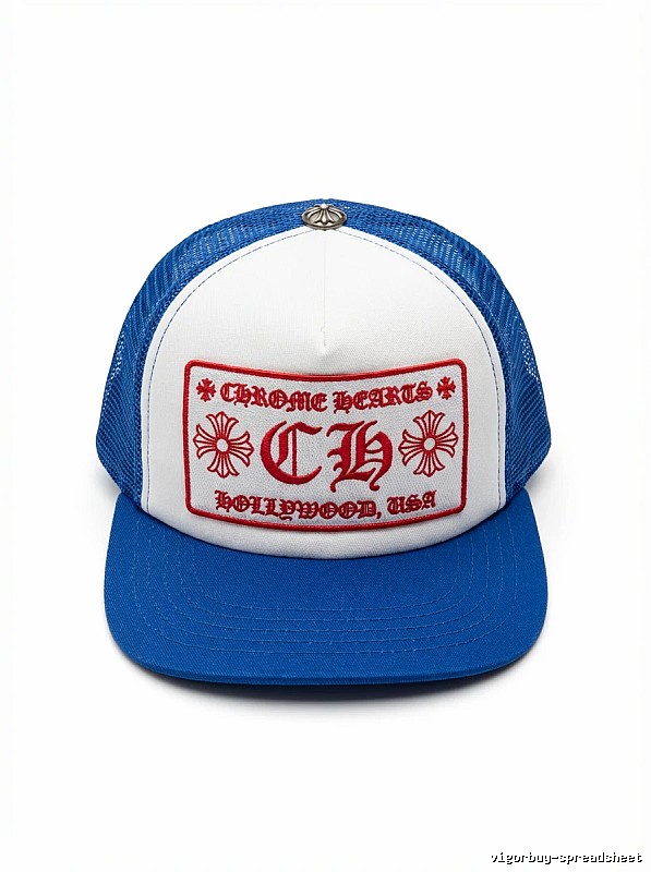 Chrome Hearts Retro Style Blue and White Hat