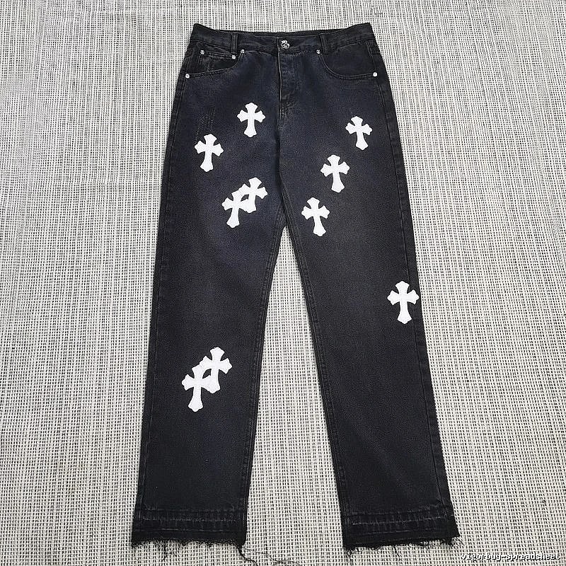 Chrome Hearts Travel Cross patch jeans White Jeans Black with Modern Look