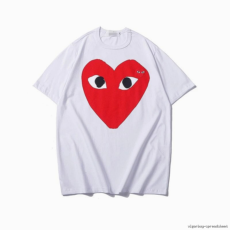Comme des Garcons PLAY 2023-30 White Style 2330 Heart Logo T-Shirt Coffee Run