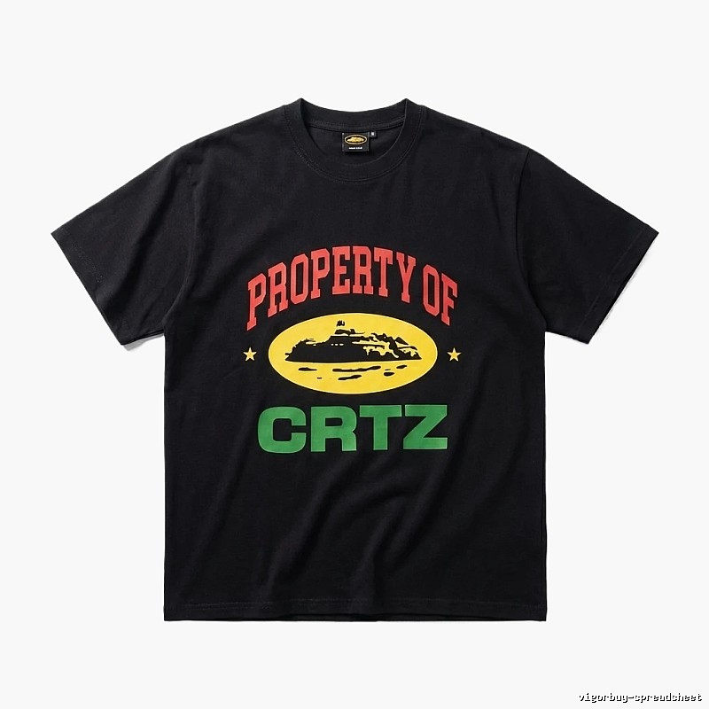 Corteiz Black "PROPERTY OF" Streetwear Short-sleeve Shirt