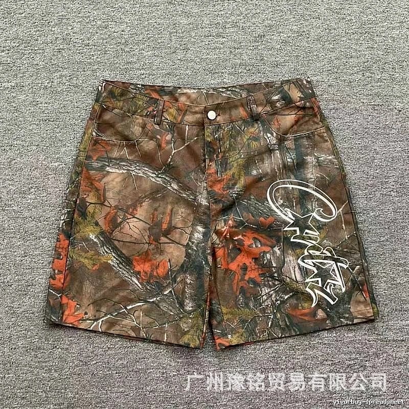 Corteiz Printed Street-style Brown Camouflage Shorts