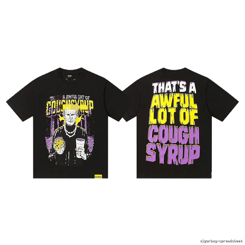 COUGH SYRUP Portrait Print Street Style Black T-shirt