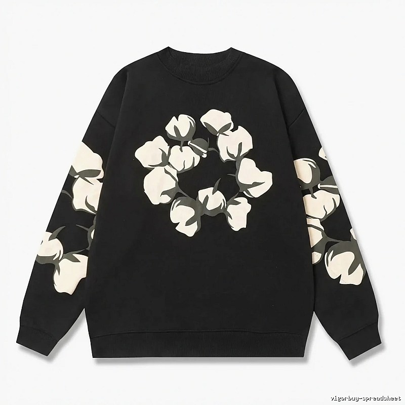 DENIM TEARS Cotton Printed Black Sweatshirt