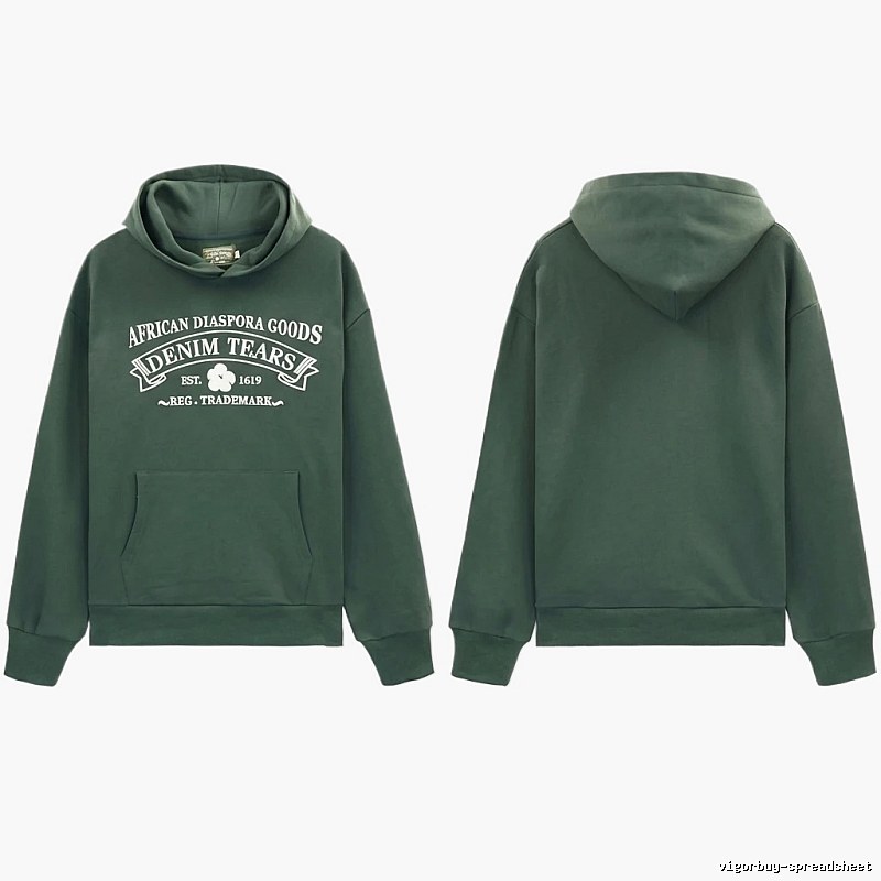 DENIM TEARS retro-style dark green hoodie