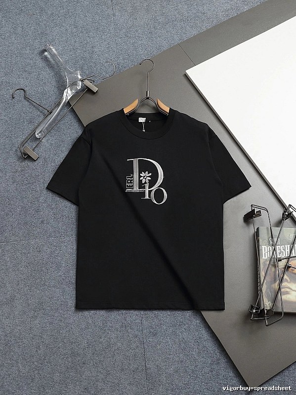 Dior Co-branded Embroidered Light Luxury Style Black Short-sleeve T-shirt