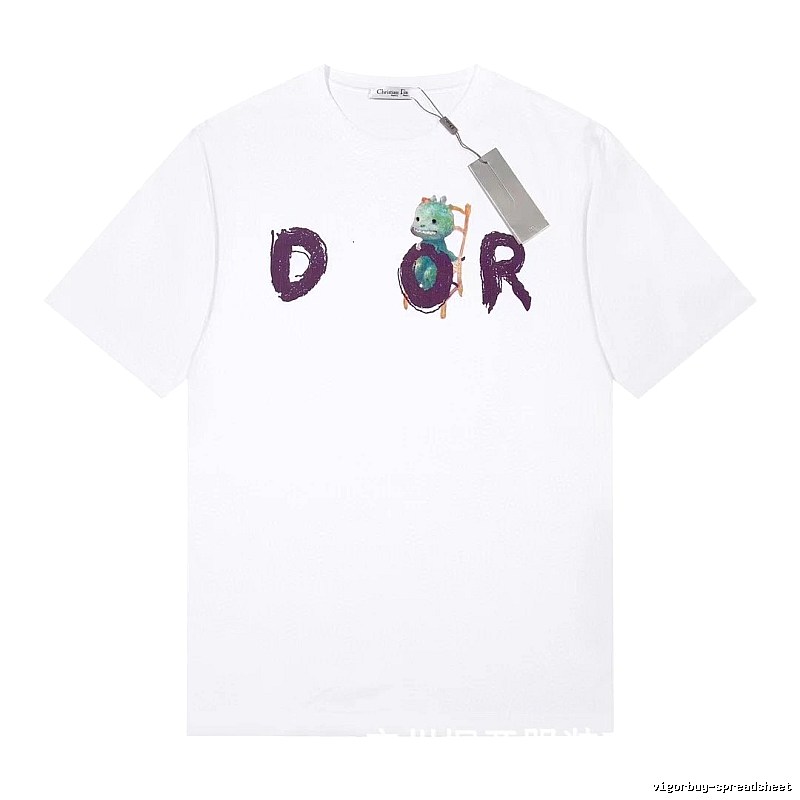 Dior Dinosaur Graffiti Cool Trendy White Short-sleeve T-shirt