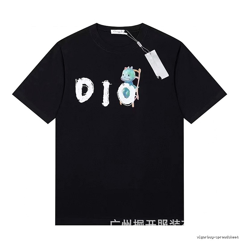 Dior Dinosaur Print Trendy Black Short-sleeve T-shirt