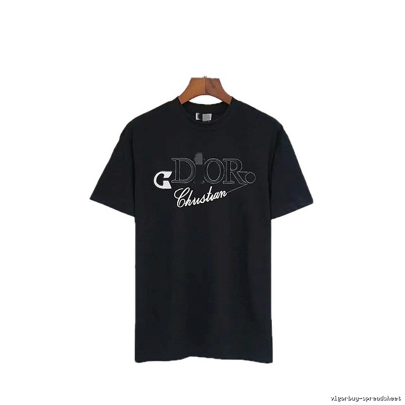 Dior Embroidered Casual Style Black Short-sleeve T-shirt