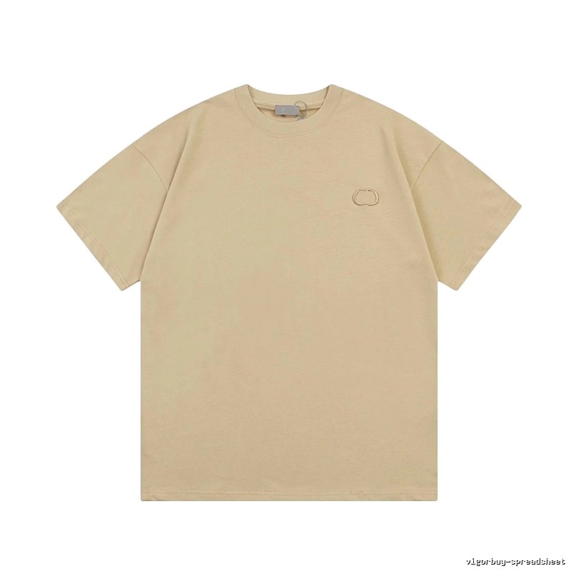 Dior Embroidered Minimalist Style Khaki Short-sleeve T-shirt