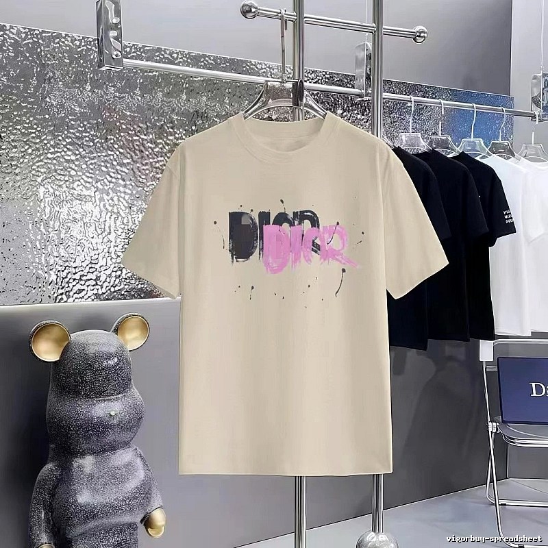 Dior Graffiti Street Style Apricot Short-sleeve T-Shirt