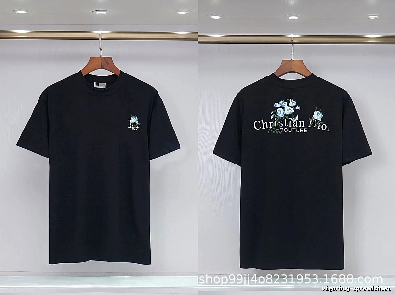 Dior Haute Couture Floral Embroidered Black Short-sleeved T-shirt