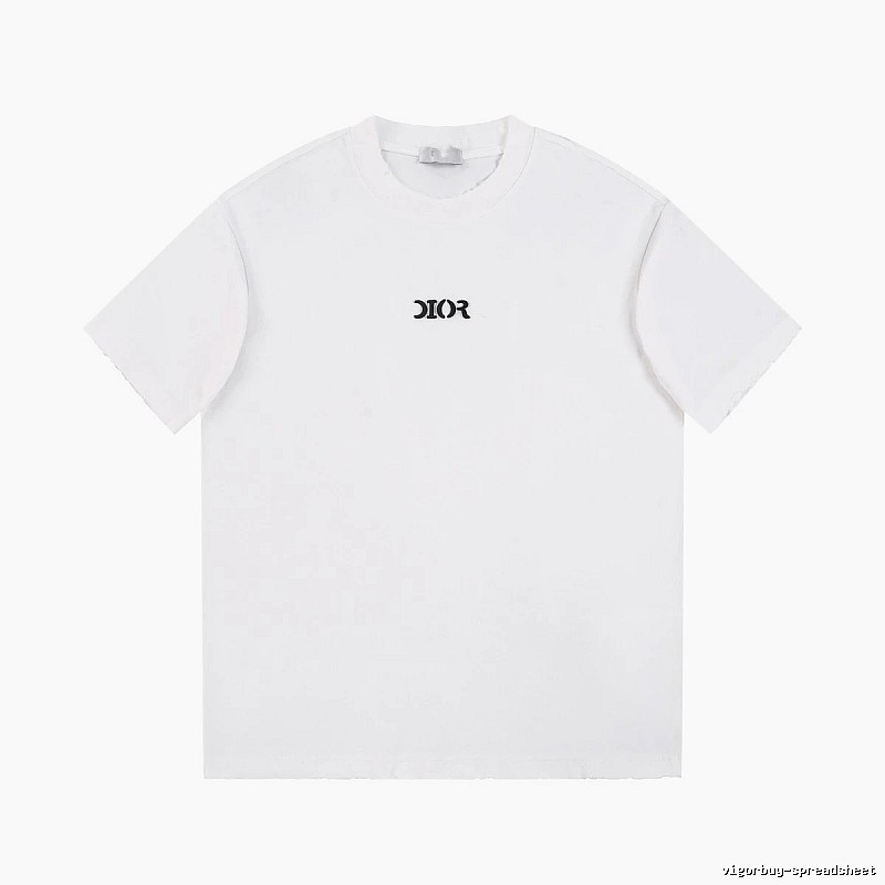 Dior Minimalist Style Embroidered Logo White Short-sleeved T-shirt