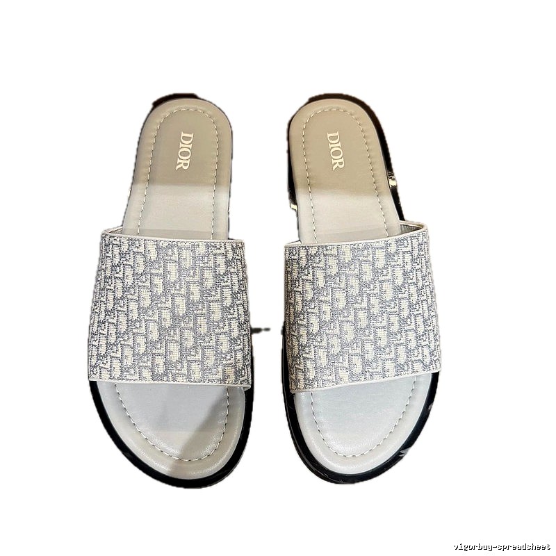 Dior Monogram Light Luxury Style Light Gray Slides