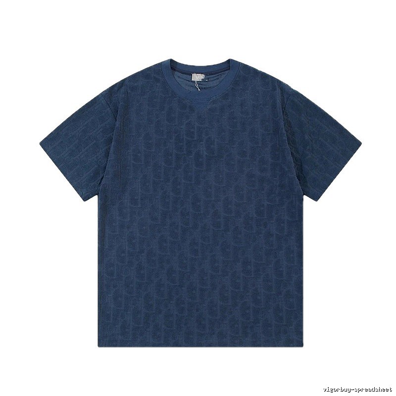 Dior Oblique All-over Print Light Luxury Style Navy Blue T-Shirt