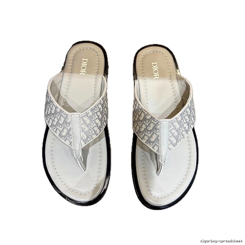 Dior Oblique Collection Light Luxury Style Light Gray Flip-Flops