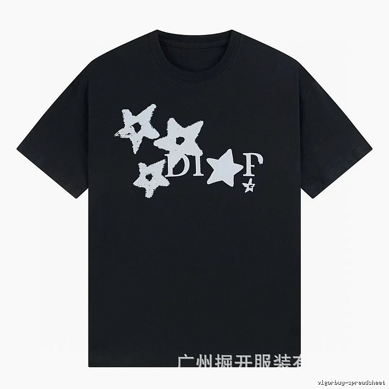 Dior Star Print Street Style Black T-Shirt