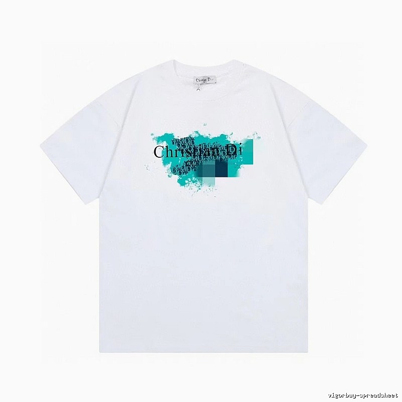 Dior Trendy Style Ink Wash Print White T-Shirt