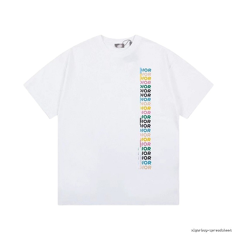Dior Trendy Style Side-row Colored Print White T-Shirt