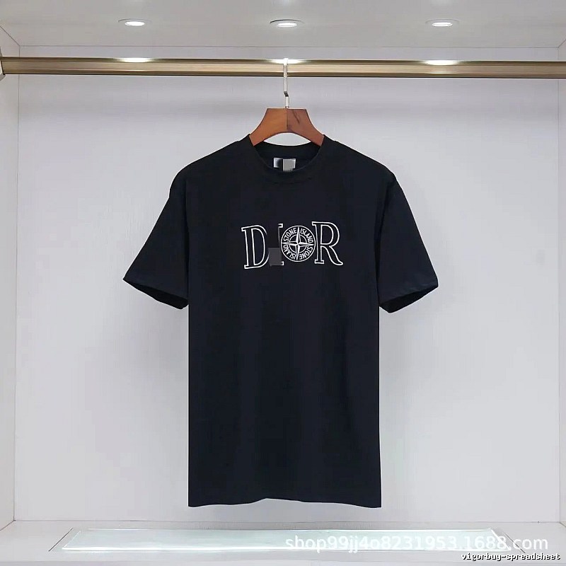 Dior x Stone Island Co-branded Casual Black Short-sleeve T-shirt