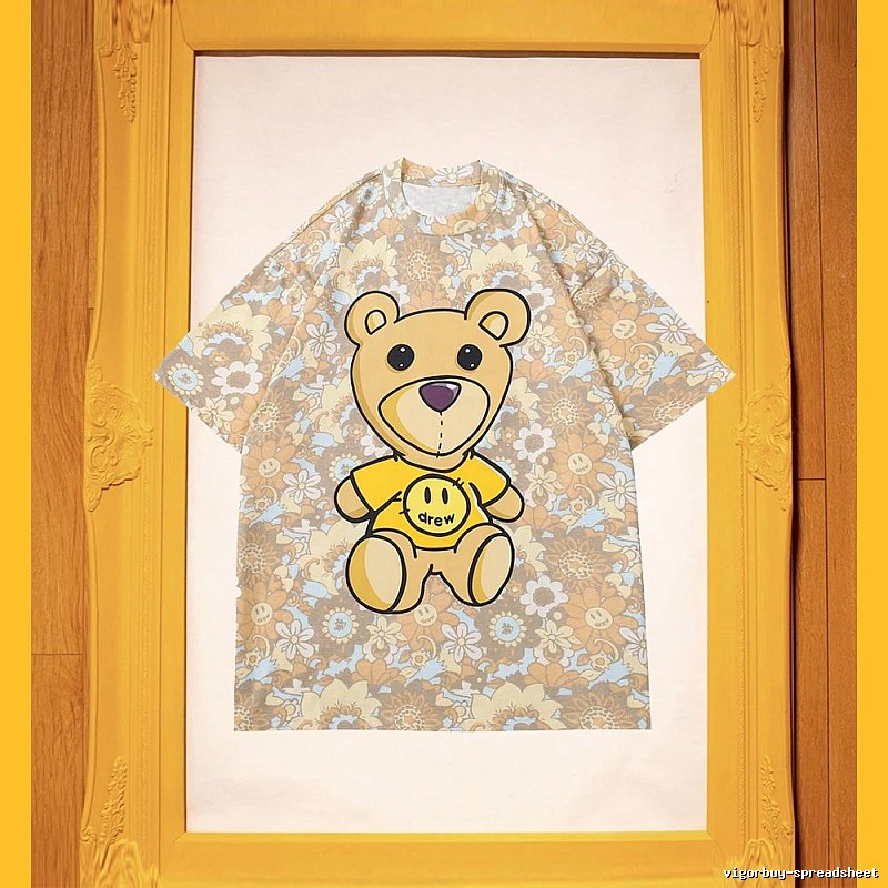 DREW Bear All-over Print Vintage Style Khaki Short Sleeve T-shirt