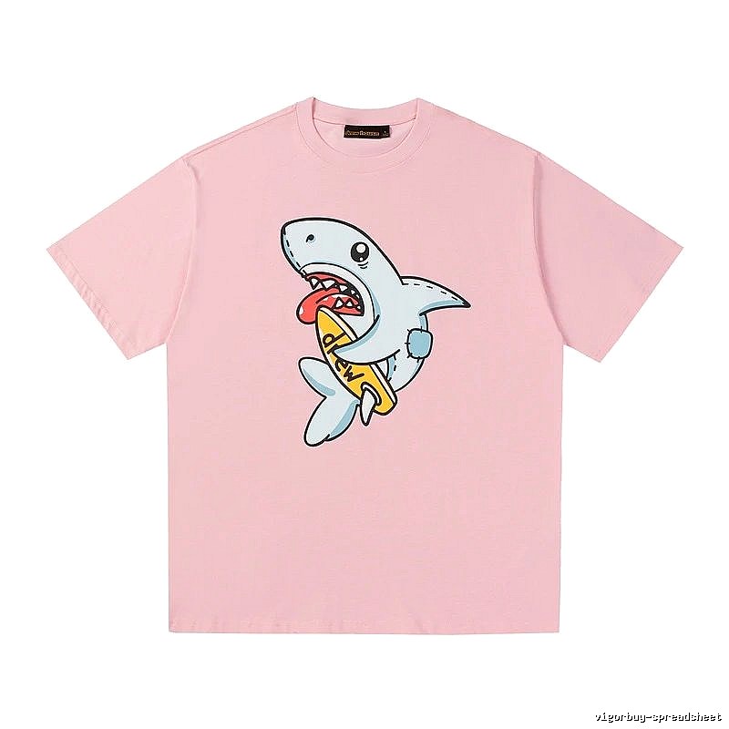 DREW Cartoon Style Shark Print Pink T-shirt