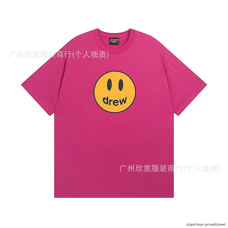 DREW Smiley Face Print Street Style Rose Red T-Shirt
