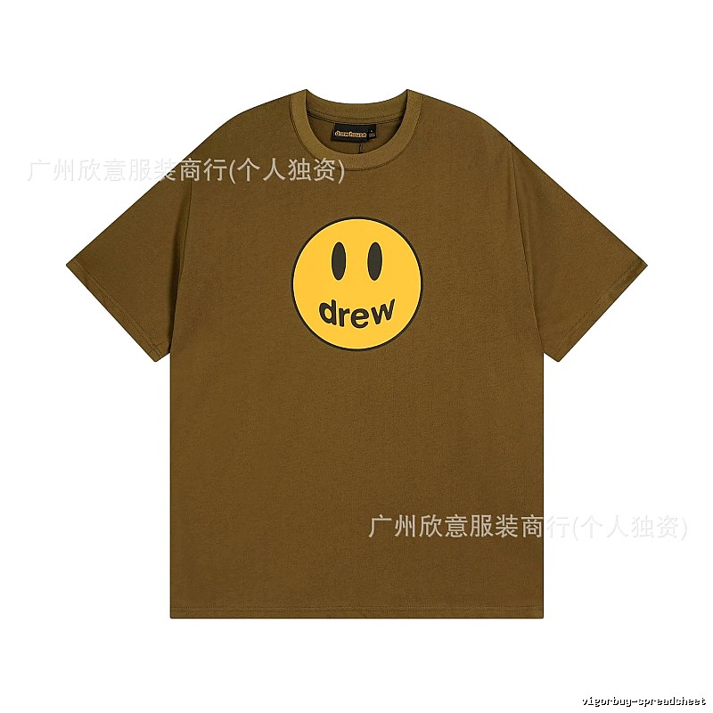 Drew Smiley Face Street Style Brown Short Sleeve T-shirt