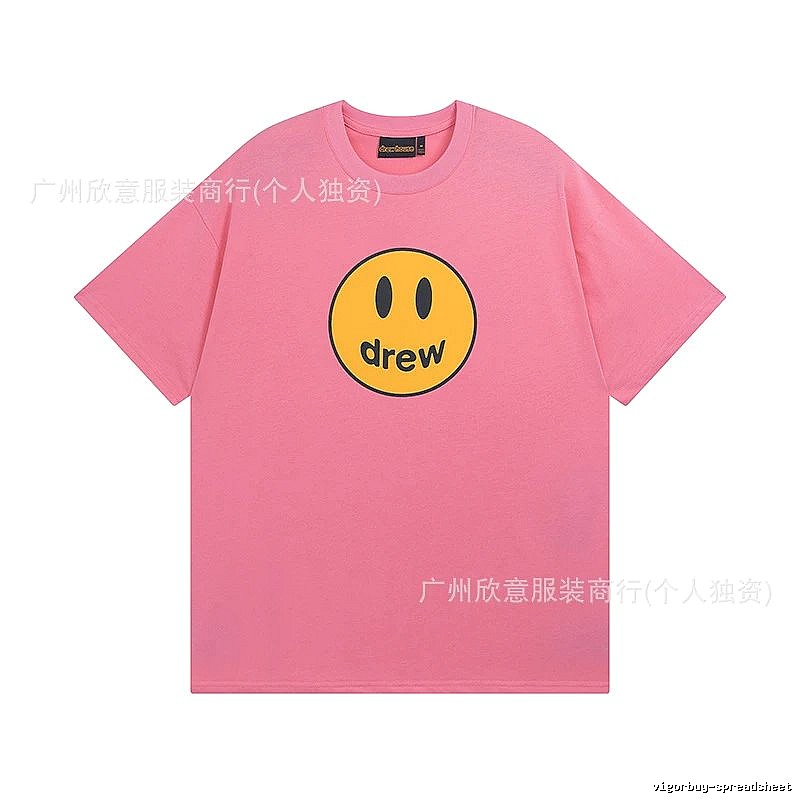 DREW Smiley Series Street Trend Style Pink Short Sleeve T-Shirt