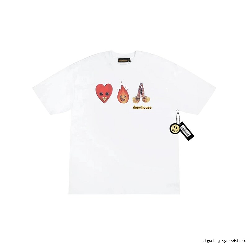 DrewHouse Heart Flame Print Street Style White T-shirt