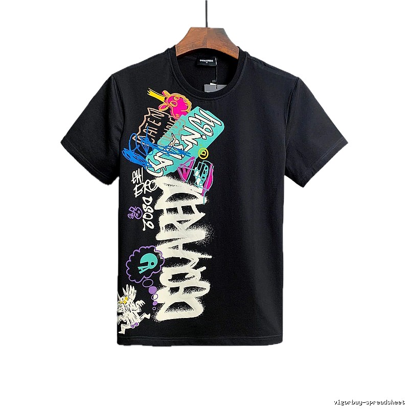 DSQ Graffiti Street Style Black Short-sleeve T-shirt