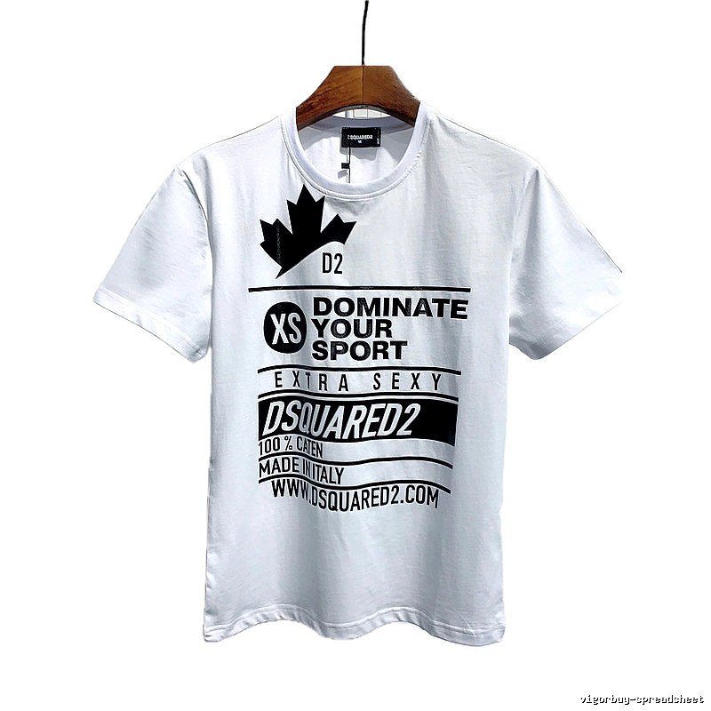 DSQ Squared Maple Leaf Print Street Style White T-Shirt