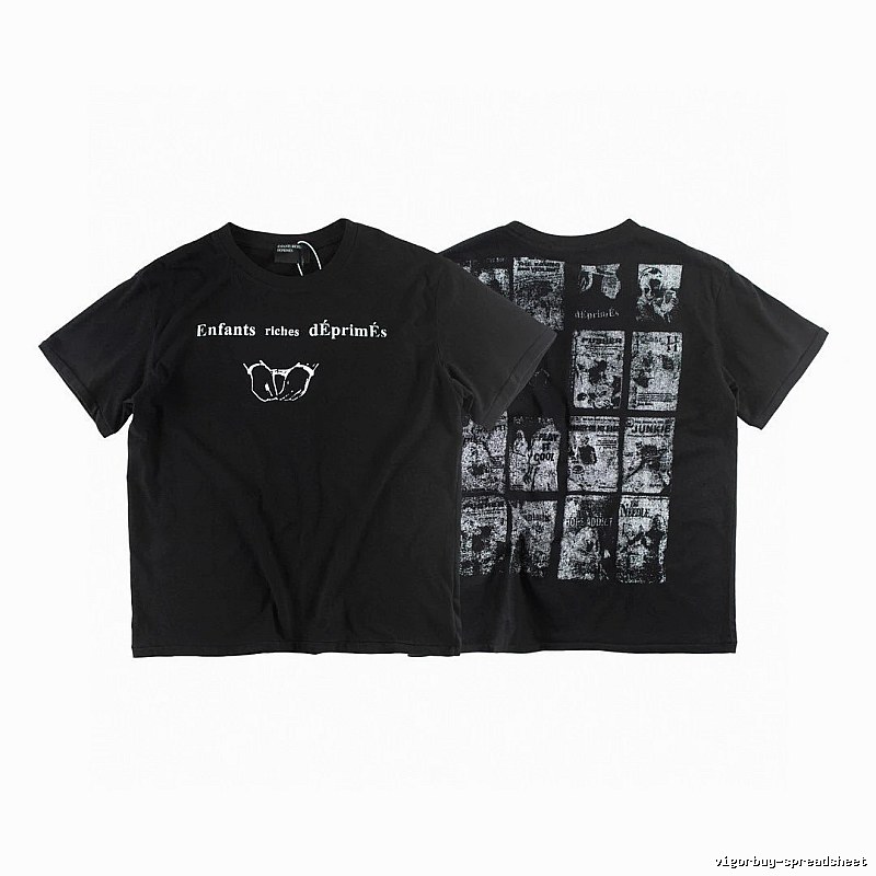 ERD Newspaper Print Dark Style Black Short-sleeve T-shirt