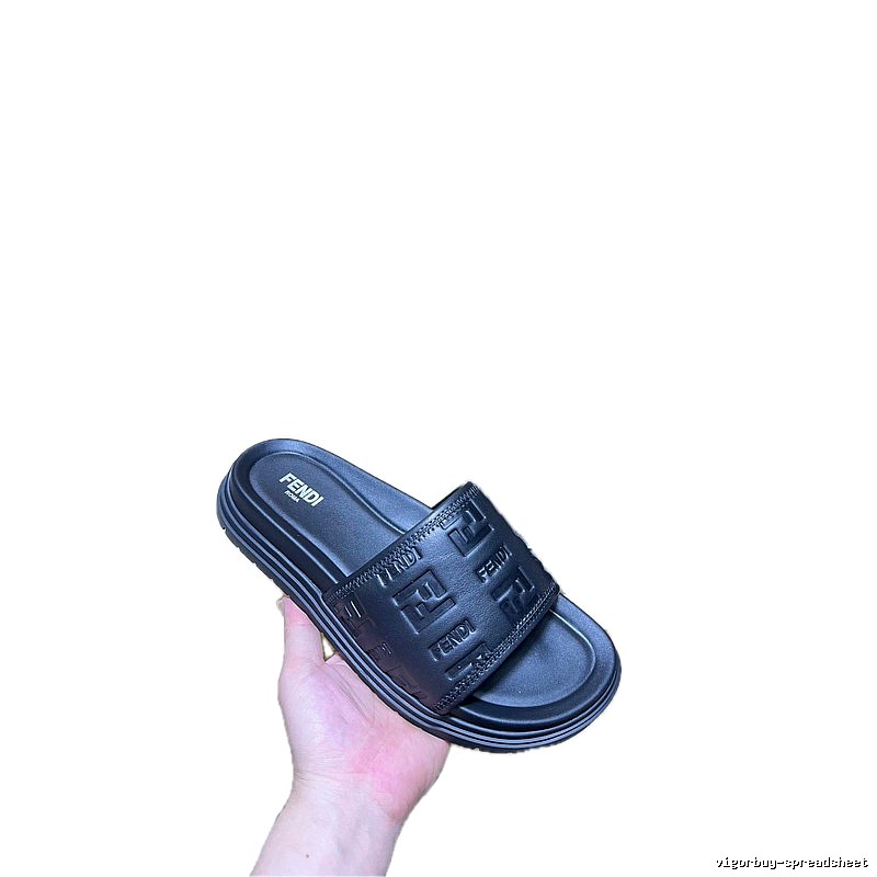 Fendi Double F Embossed Light Luxury Style Black Slide Sandals