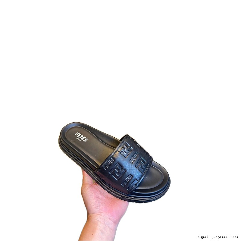 Fendi FF Collection Light Luxury Style Black Slides