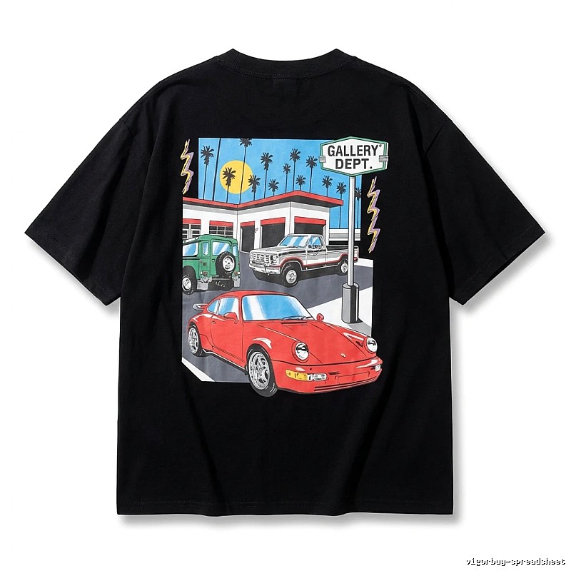 Gallery Dept. Black T-shirt with Automotive Pattern Style