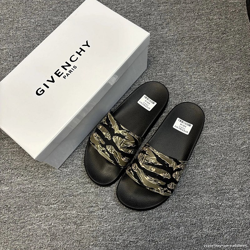 Givenchy Trendy Streetwear Tiger-stripe Camouflage Black Slides
