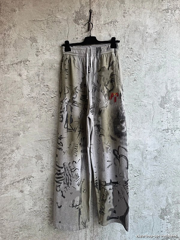 Grey Botanical Pattern Wide-Leg Pants