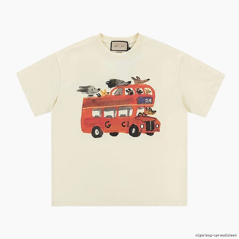 Gucci Bus Print Whimsical Style Off-white T-Shirt