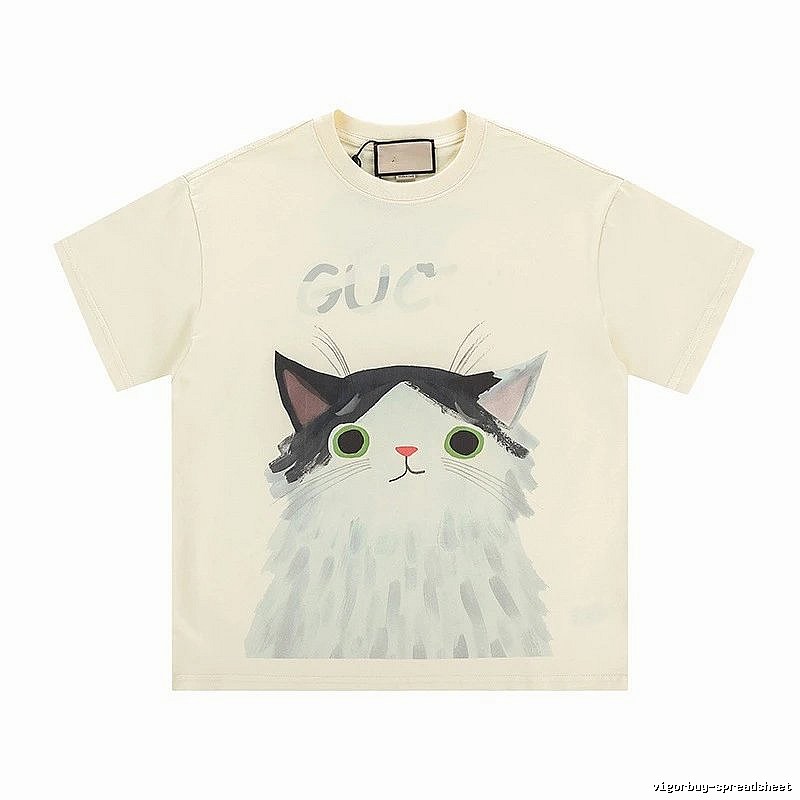 Gucci Cat Print Cartoon-style Off-white T-shirt