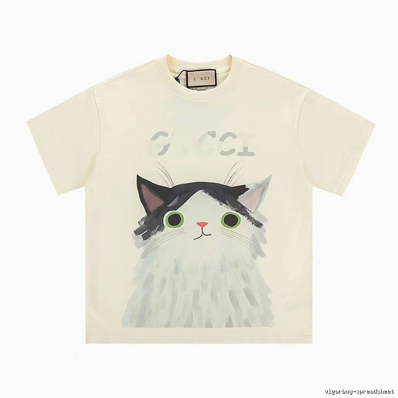 Gucci Cat-Print Casual Off-white Short-sleeve T-shirt