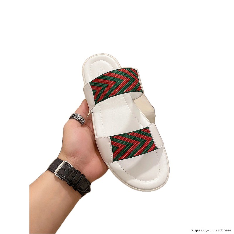 Gucci Classic Webbing Casual Style White Slide Sandals