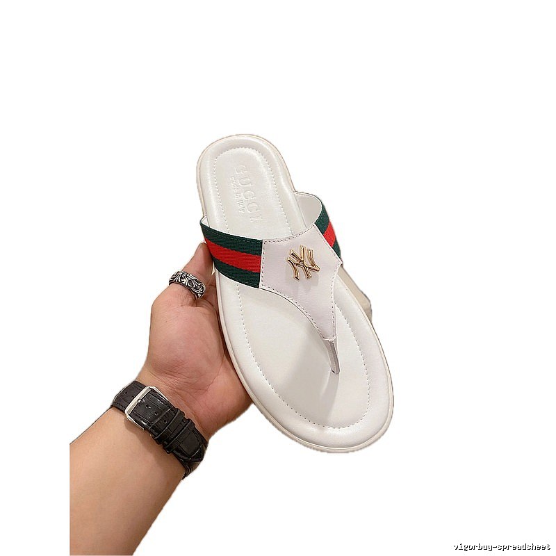 Gucci Co-branded Webbing Casual Style White Flip-Flops